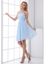 Knee Length Straps Baby Blue Chiffon Empire Chic Prom Gown