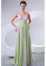 Colorful Straps Ruche Criss Crossed Back Prom Evening Dress