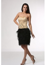 Champagne Beaded Bodice Black Feather Prom Party Dresses