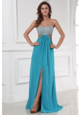 High Slit Beaded Bust Prom Homecoming Dress with Waist Cut