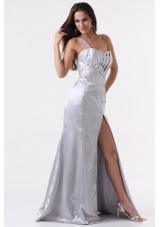 Single Shoulder High Slit Sheath Prom Dress with Sweep Train