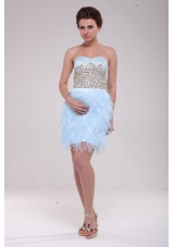 Feather Sweetheart Appliques Blue Short Prom Cocktail Dress