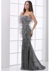 Feather Strapless Sequin Brush Train Prom Bridesmaid Gowns