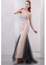 Champagne Rhinestone Mermaid Long Prom Nightclub Gowns