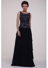 Scoop Neck Beading Layers Navy Blue Long Dress for JS Prom