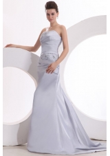 Ruching and Beading Strapless Prom Dresses with Watteau Train