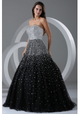 Black and Silver Puffy Organza Prom Cocktail Dress with Paillettes