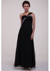 Black One Shoulder Empire Beading Chiffon Prom Holiday Dresses