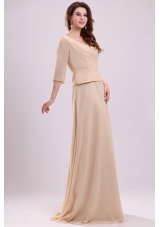 Half Sleeves V-neck A-line Champagne Chiffon Prom Formal Dress