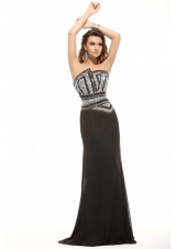 Sparkling Column Black Strapless Beading Chiffon Dresses for Prom Night