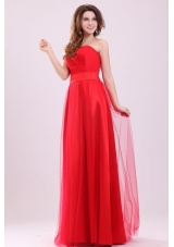 Cute Empire Sweetheart Red Ruching Full-length Tulle Prom Gown Dress