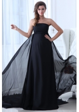 Cheap Ruching Empire Black Prom Formal Dress with Court Train