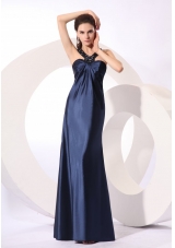 Cheap Beaded Decorated Column Taffeta Prom Dress in Navy Blue