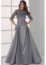 Half Sleeves Bateau A-line Beaded Appliques Prom Party Dresses