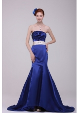 Royal Blue Mermaid Court Train Taffeta Prom Homecoming Dress