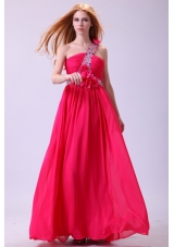 Beaded One Shoulder A-line Prom Dress with Flowers for Women