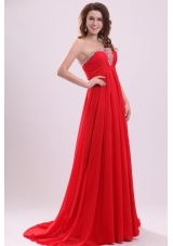 Simple Red Empire Chiffon Prom Gowns in Red with Sweep Train