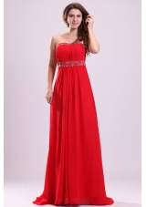 Chic Paillettes Empire Red Chiffon Prom Dresses with Brush Train