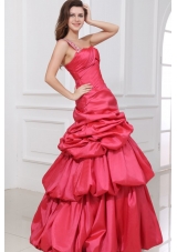 A-line Beaded Decorate One Shoulder Prom Holiday Dress in Coral Red