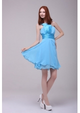 Cute Baby Blue One Shoulder Ruching Short Dresses for Prom Princess