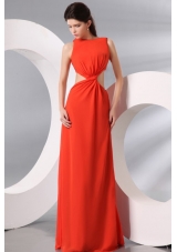 Bateau Chiffon Prom Mother Dresses in Orange Red with Cutout Waist