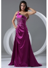 Graceful Purple One Shoulder Prom Dress with Beading