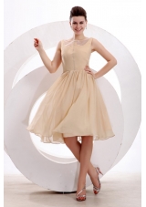 Champagne Chiffon Bateau Ruching Knee-length Prom Cocktail Dress