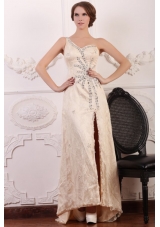 Fashionable One Shoulder Prom Dress with Beading and Slit Decoration