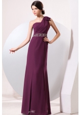 Half Bowknot Beaded Single Shoulder Purple Chiffon Prom Gown Dress