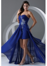 Wonderful Royal Blue Beading And Ruching Chiffon Prom Dress