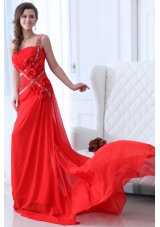 Empire Red One Shoulder Ruching Beading Chiffon Prom Holiday Dress