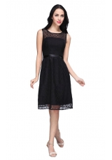 Black Empire Scoop Chiffon Knee-length Prom Formal Dress with Belt