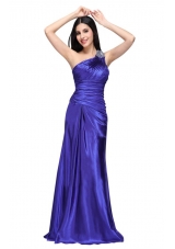 One Shoulder Beading and Ruche Column Prom Evening Dress