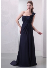 Wonderful One Shoulder Hand Made Flowers Chiffon Prom Dress