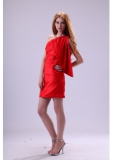 Hot Seller Red Column One Shoulder Prom Dress with Ruching