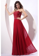 Strapless Beaded Decorate Floor-length Wine Red Prom Pageant Dress