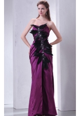 Beading and Feathers Sheath Sweetheart Purple Taffeta Prom Dresses