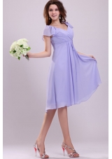 Simple Empire Cap Sleeves Lavender Ruching Short Prom party Dress