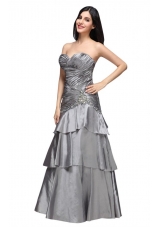 Gray Sweetheart Appliques and Ruche Ruffled Layers Prom Dress