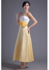 Fresh White and Yellow Ankle Length Prom Dress with Flowers