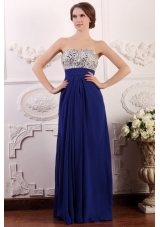 Chic Sweetheart Empire Chiffon Beaded Brust Prom Gown Dress in Blue