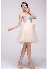 Lovely Champagne Sweetheart Short Prom Party Dress with Beading