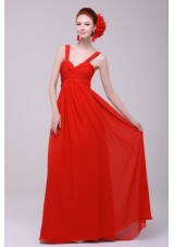 Beautiful Red Empire Prom Dress with Straps and Ruches