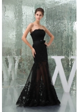 Beautiful Black Mermaid Strapless Prom Dress with Lace and Bowknot