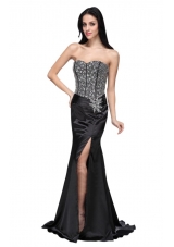 Black Sweetheart Prom Dress with High Slit and Beading Bodice