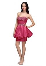 Column Hot Pink Strapless Beading Mini-length Prom Graduation Dress