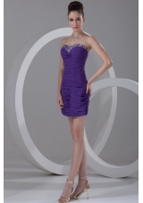 Column Sweetheart Mini-length Purple Chiffon Prom Dress with Beading