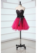 Lovely Sweetheart Black and Hot Pink Prom Dress with Bowknot