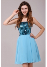 2014 Empire Sequin Strapless Knee-length Light Blue Prom Gown Dress