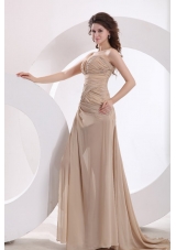 Chiffon Empire Sweetheart Champagne Ruche Brush Train Prom Dress